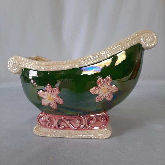 Christmas Sled with Poinsette Design, Ceramic Glossy - Picture 3 of 6